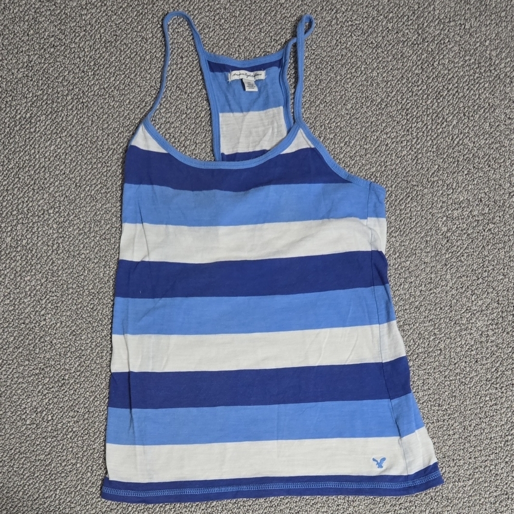 American Eagle Outfitters Blue and White Top
